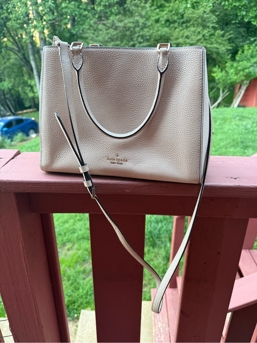 kate spade Pebbled Leather Satchel in Light Cream
